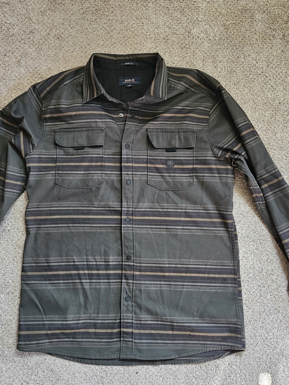 Roark Men's Olive and Brown Striped Button-Down Shirt